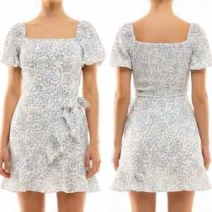 Lily Rose Floral Puff Sleeve Faux Wrap Square Neck Floral Mini Dress M
